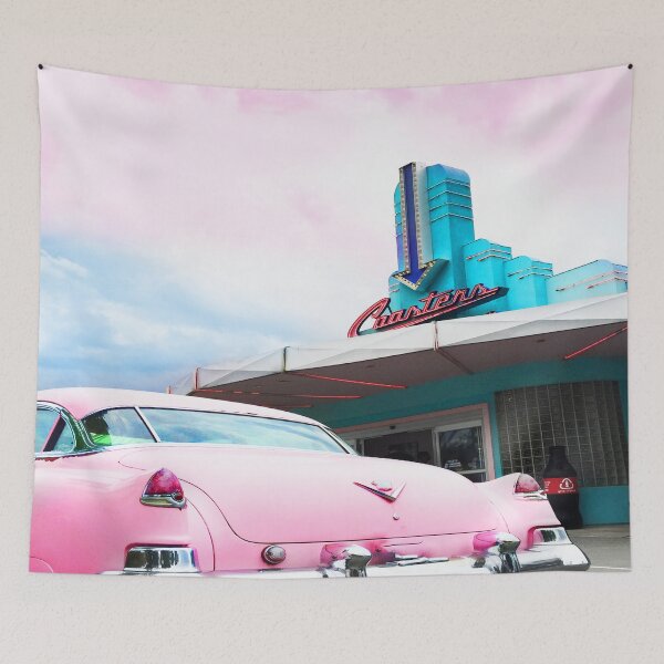 Item preview, Retro Car at 1950's Diner with Cotton Candy Sky designed and sold by MarzStudio.