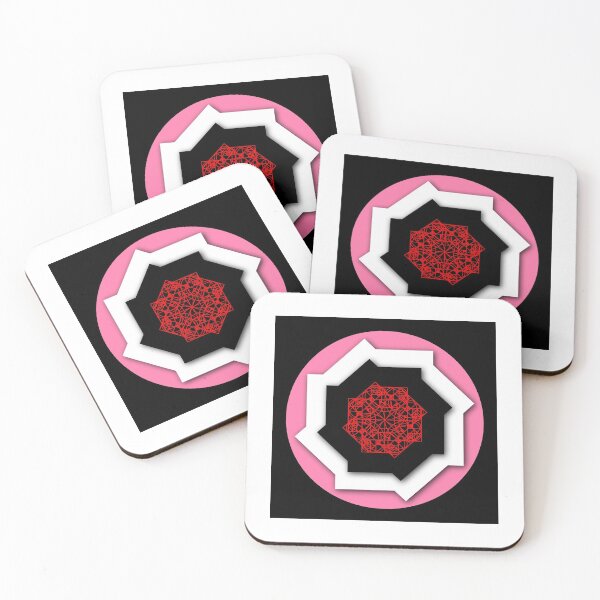 Item preview, Flower of Beaty (Black square frame variation)- Geometric graphic design - Geometric, concentric, flower art in pink, black, red, and white. designed and sold by BDLVandFriends.