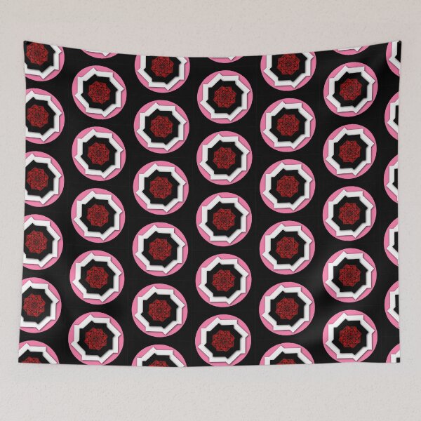 Item preview, Flower of Beaty (Black square frame variation)- Geometric graphic design - Geometric, concentric, flower art in pink, black, red, and white. designed and sold by BDLVandFriends.