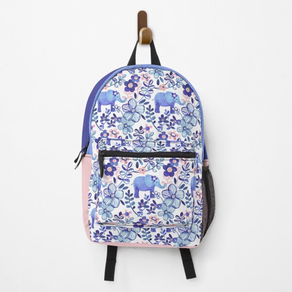 Aperçu de l'œuvre Motif aquarelle d'éléphant et de fleurs corail pâle, blanc et violet créée et vendue par micklyn.
