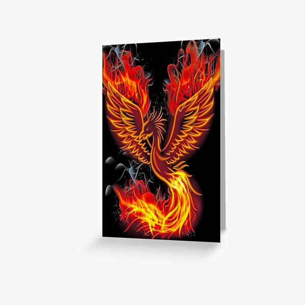 PHOENIX BIRD • Things for personal use and gifts / Theme: Birds, Animals, Firebird, Reborn, Fantasy •  Greeting Card