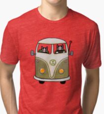Two Cats in a Green Bus Tri-blend T-Shirt