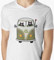 Two Cats in a Green Bus Men's V-Neck T-Shirt