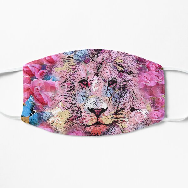 LION AND PINK ROSES Flat Mask
