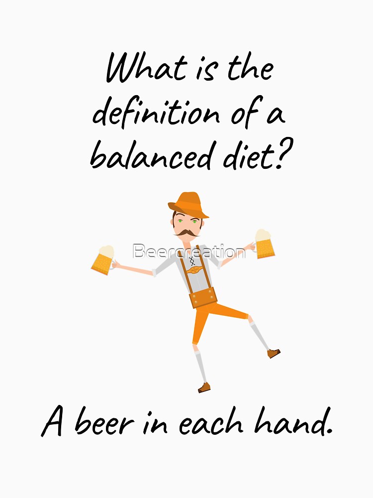 Thumbnail 5 of 5, Long Sleeve T-Shirt, What is the definition of a balanced diet, a beer in each hand! | Beer Jokes designed and sold by Beercreation.