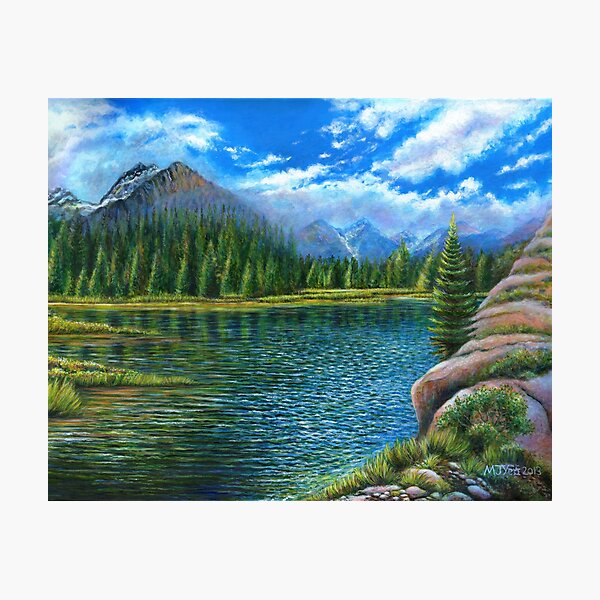 Item preview, Acrylic painting, Lake and mountain landscape art designed and sold by Marion Yeo.