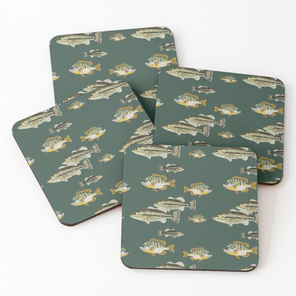 Item preview, Bass Bluegill Seamless Pattern Forest Green designed and sold by KZiegman.