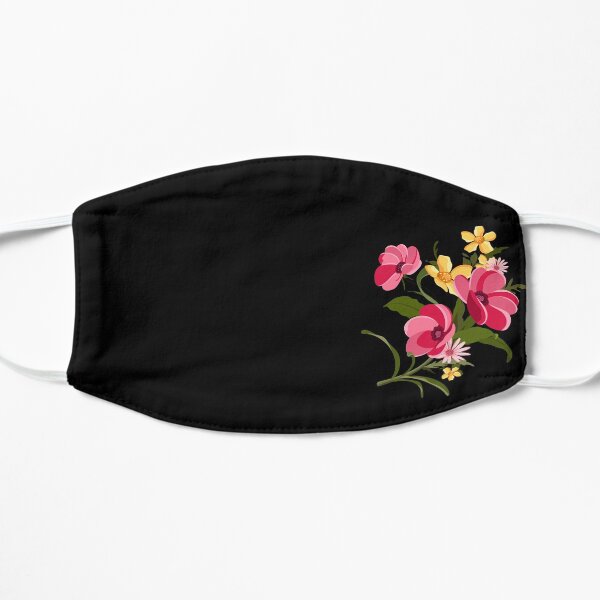 Rose Black Face Mask, Reusable Mask, Flower Facemask, floral Facemask Flat Mask