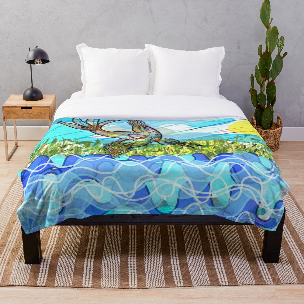 The bird and the river Throw Blanket