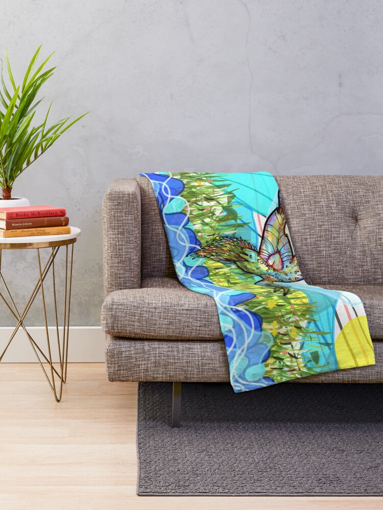 Alternate view of The bird and the river Throw Blanket
