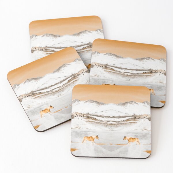 Item preview, Ponies in snowy plateau roaming on frozen lake monochromatic brown designed and sold by Flavio Vieri.