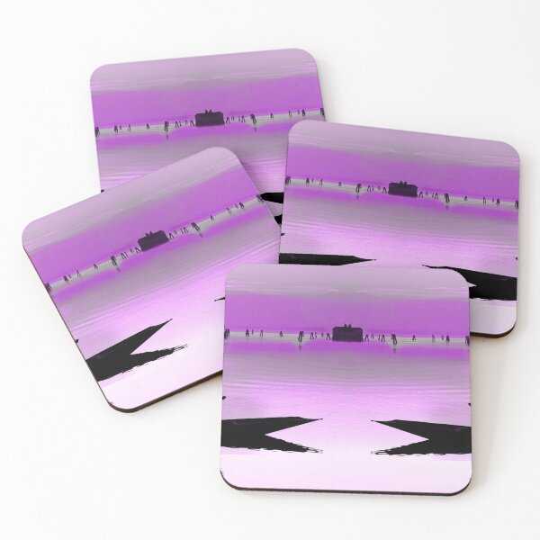 Item preview, Venice sunset lagoon silhouette of synchronized rowing men monochromatic violet designed and sold by Flavio Vieri.