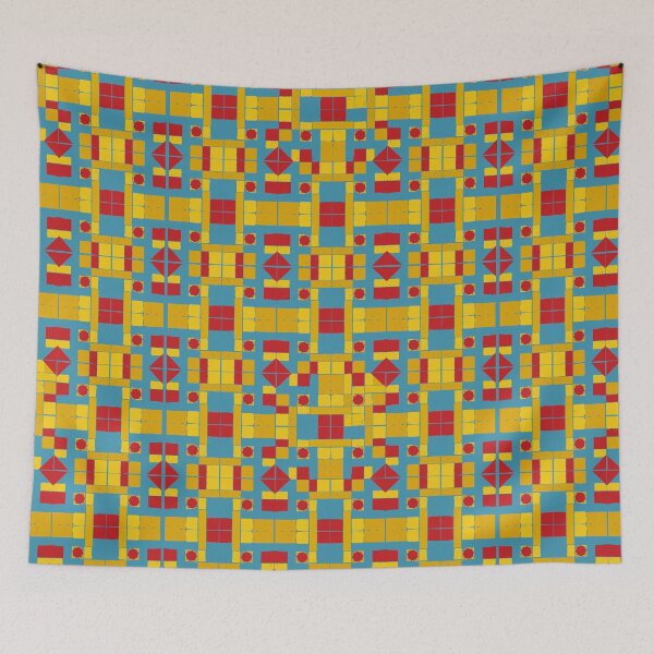 Item preview, Happy brick wall 1 (Light Blue Background) - a seamless abstract pattern made out of red and yellow squares on a light blue background - Traditional pattern design. designed and sold by BDLVandFriends.