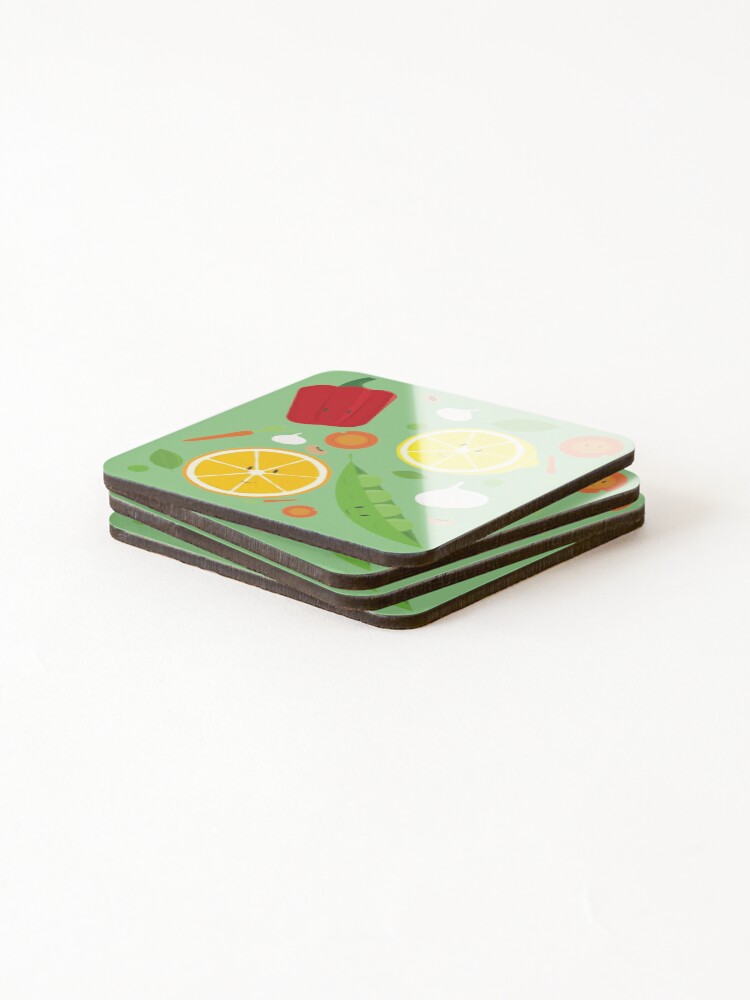 Thumbnail 4 of 5, Coasters (Set of 4), Smiling Fruit Vegetable Cartoon Pattern designed and sold by RandomWay.