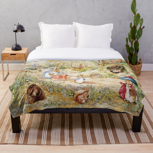 Beatrix Potter Rabbit Family Illustration "The Tale of Peter Rabbit" Throw Blanket