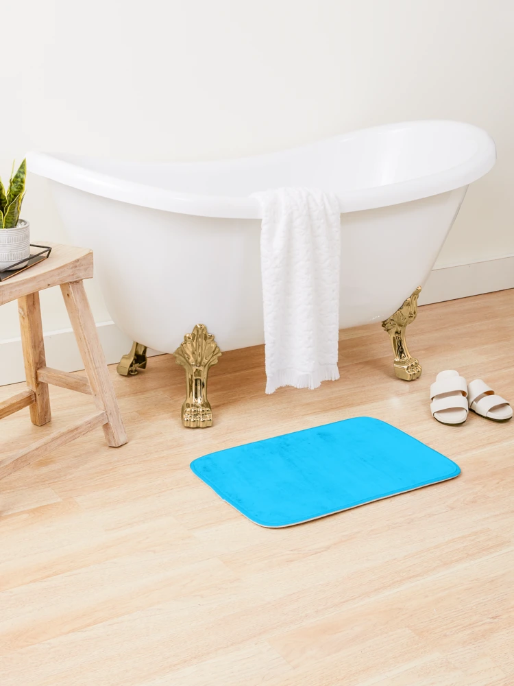 Thumbnail 2 of 6, Bath Mat, Simple blue designed and sold by Basic310.