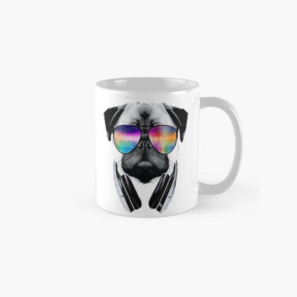 Pug dog with glasses and headphones listens to music Puggy dog with  sunglasses listen to the music Sticker by Trenddesigns24