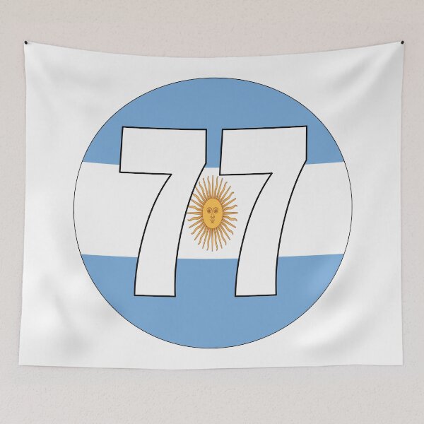 Item preview, Number 77 with Argentina flag on the background designed and sold by AllShirts21.