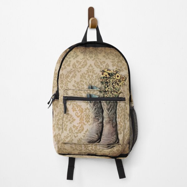 Item preview, primitive Wildflower brown damask western country cowboy boots designed and sold by LEILA ART SPACE.