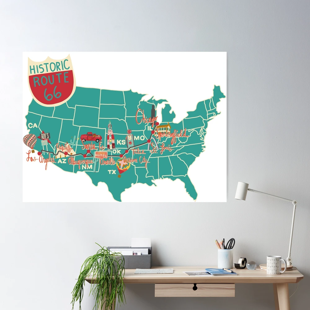 Retro Route 66 Tapestry United States Map Wall Hanging For Living Room  Bedroom