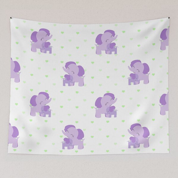 Item preview, Elephants - Purple with green hearts designed and sold by PeppermintCreek.