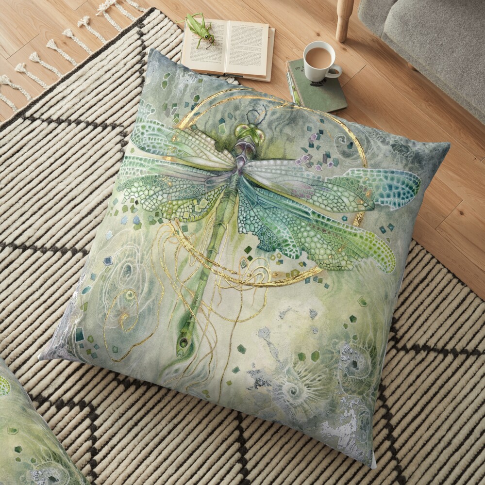 Green Dragonfly Floor Pillow