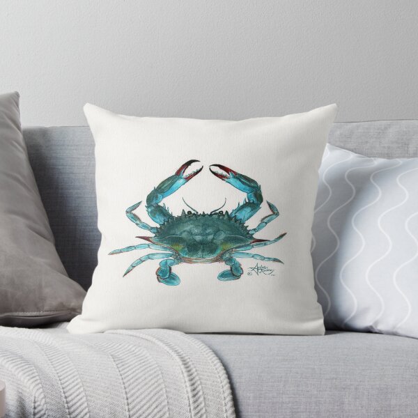 "Blue Crab" by Amber Marine, watercolor painting, © 2013 Throw Pillow