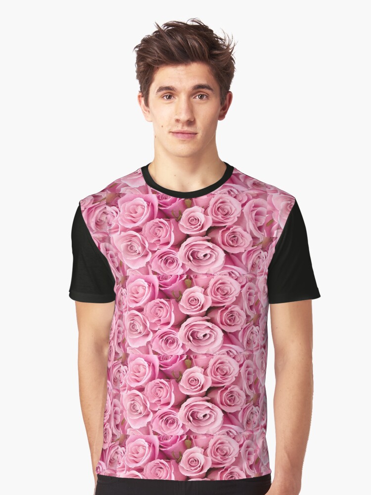 black shirt with pink roses