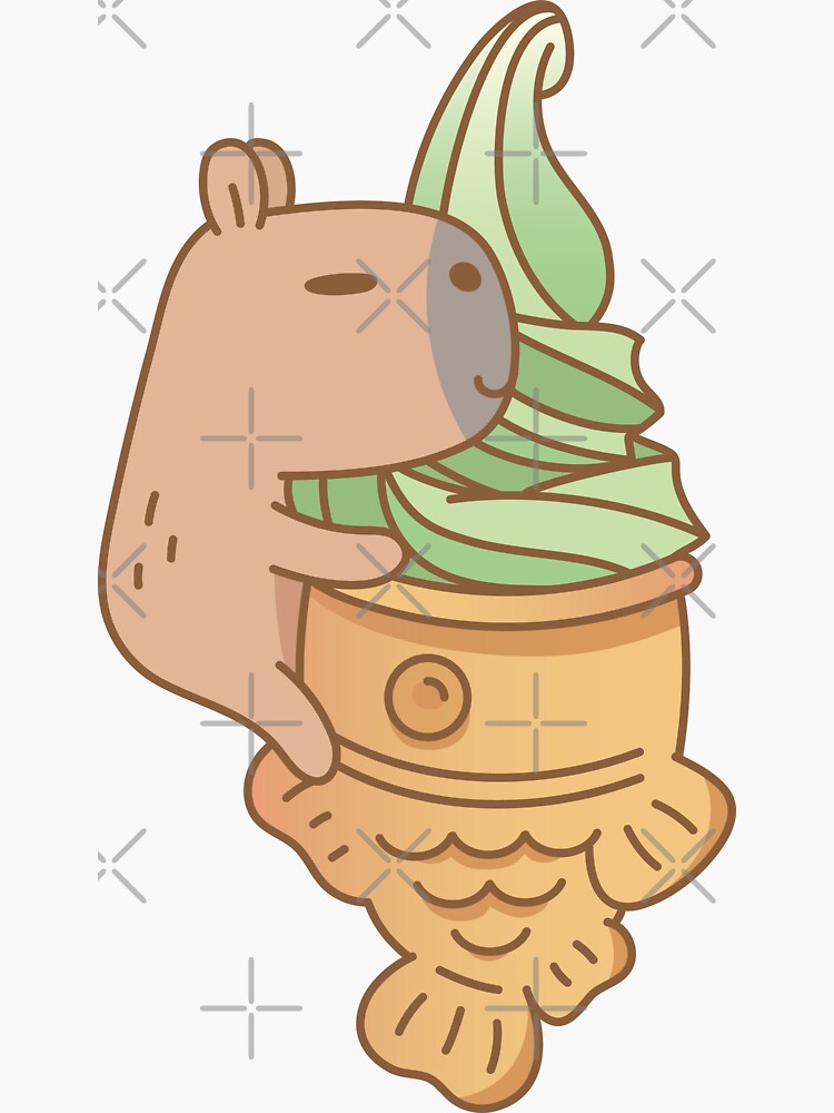 Moonch the Capybara with Taiyaki Ice Cream | Vinyl Sticker Moonch the Capybara with Taiyaki Ice Cream | Vinyl Sticker