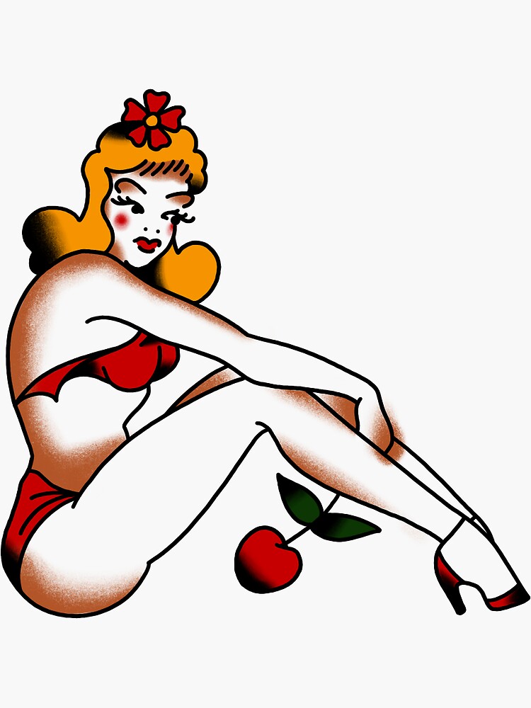 Sitting Pin Up Girl Sticker By Inkedeagle Redbubble 