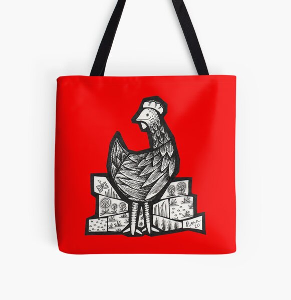 Happy Hen mosaic illustration All Over Print Tote Bag