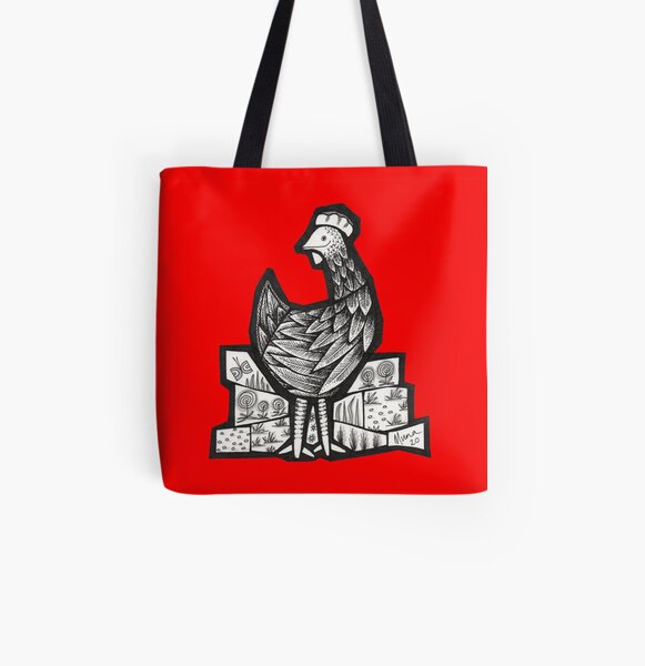 Happy Hen mosaic illustration All Over Print Tote Bag