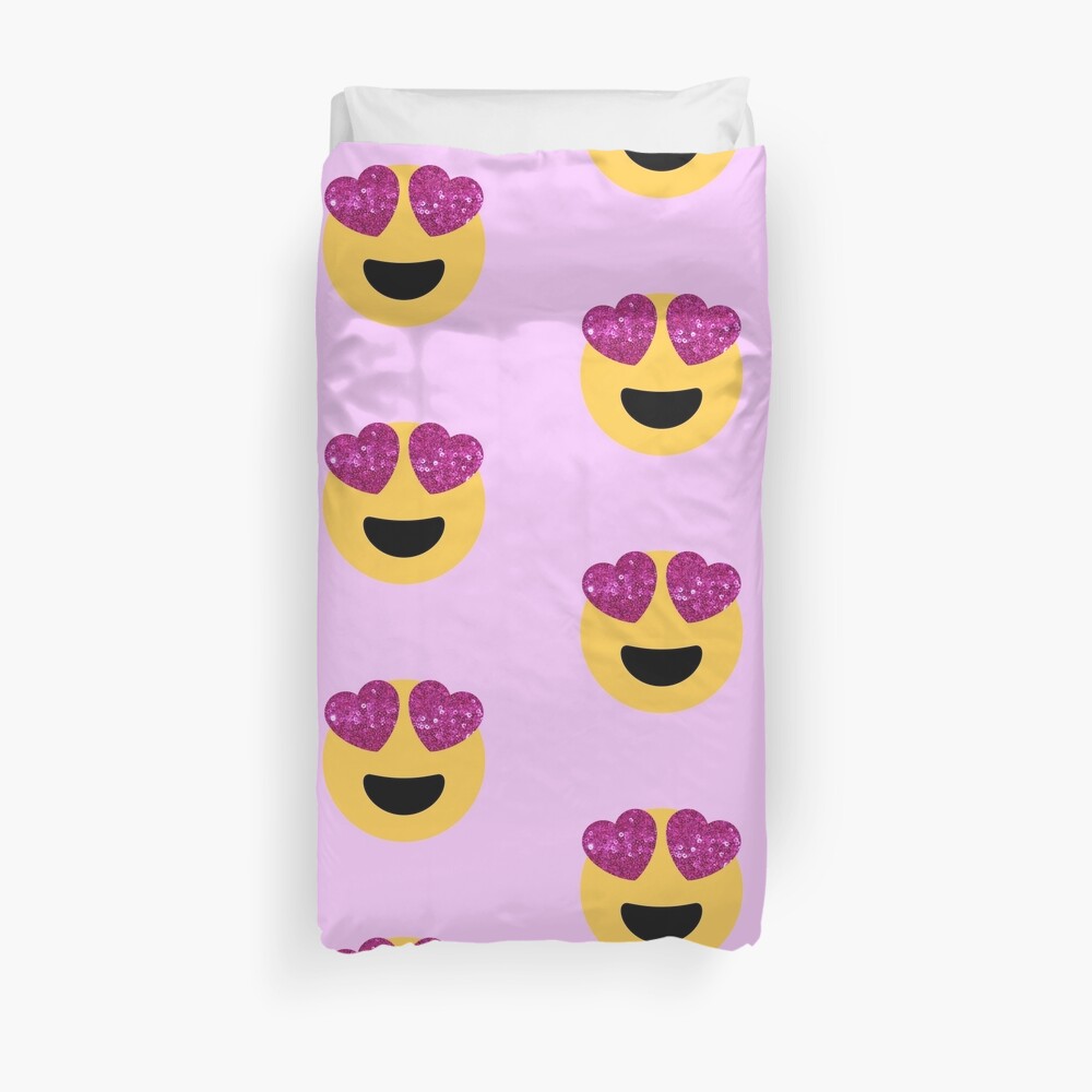 glitter print heart eye emoji Duvet Cover