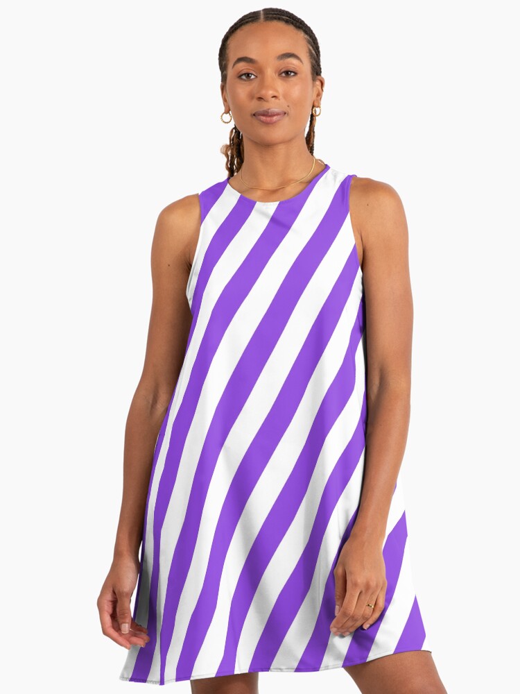Purple And White Diagonal Stripes Diagonal A-Line Dress