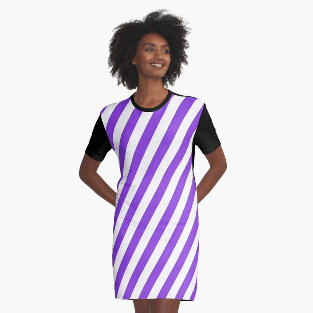 purple and white striped dress