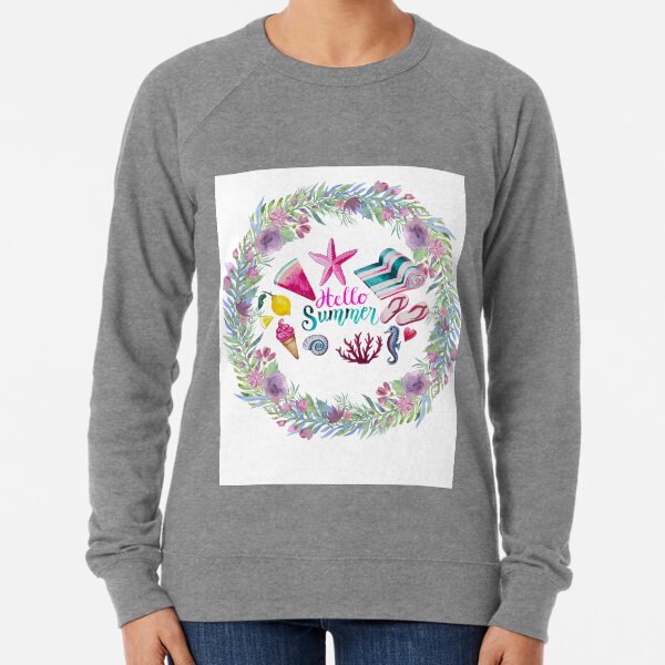Hello Summer Designed For Summer Season, Floral Design Lightweight Sweatshirt