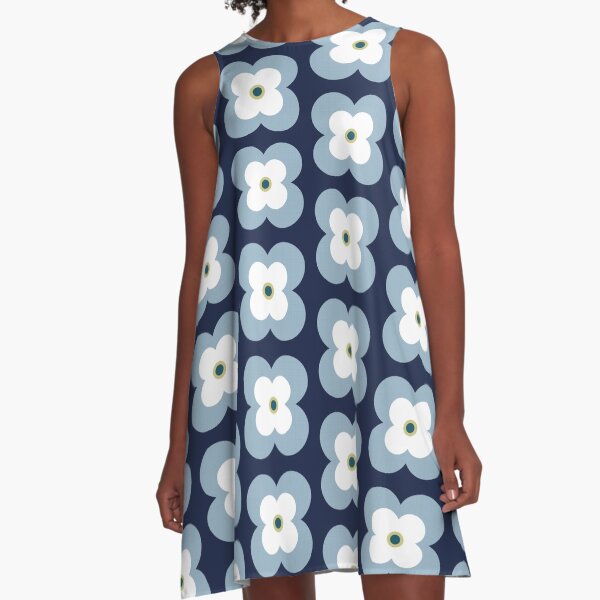 Mod Blossoms - Navy and French Blue A-Line Dress