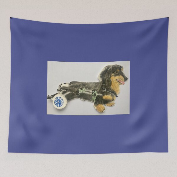 Item preview, Merry dachshund in his doggy wheelchair designed and sold by HollyAngharad1.