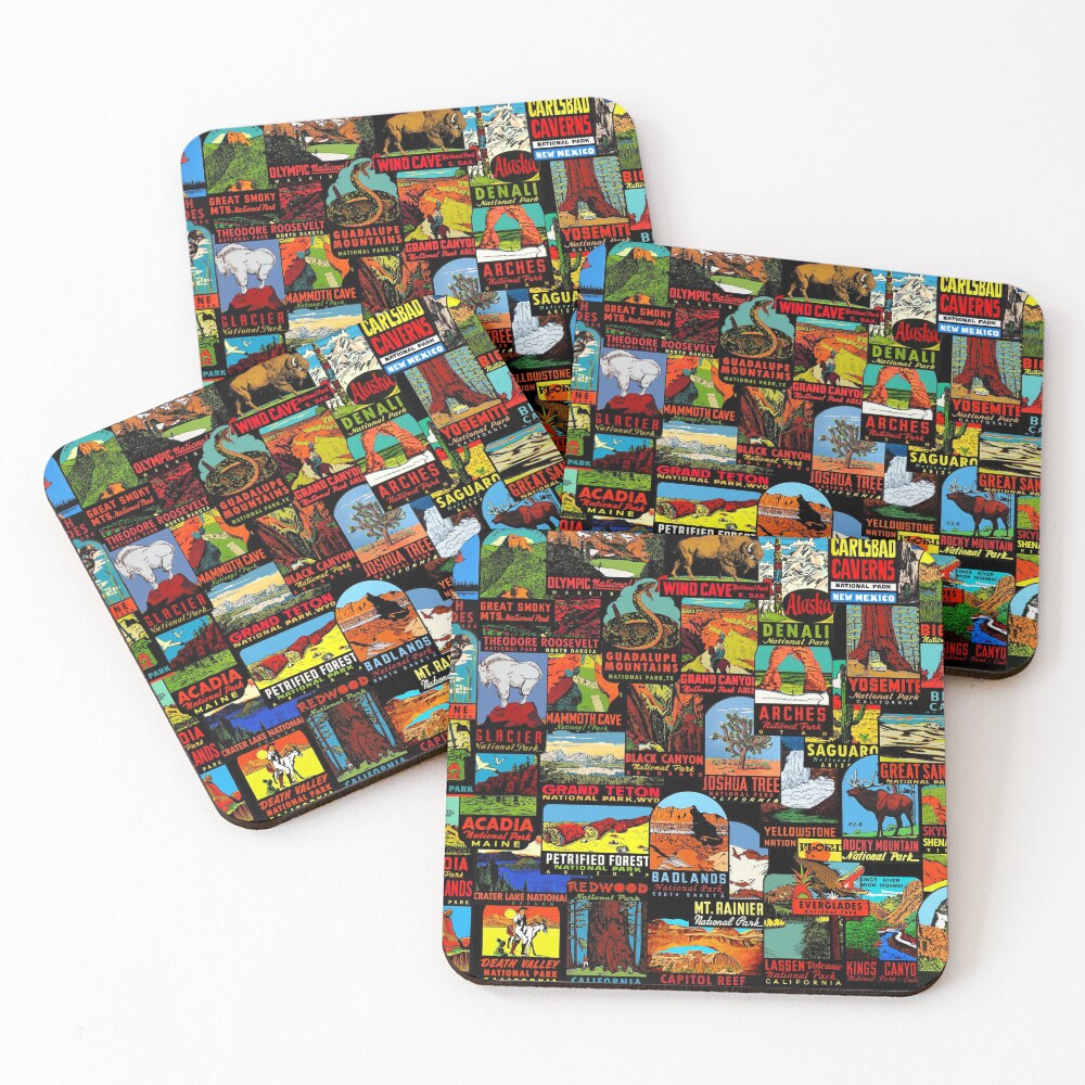 American National Parks Vintage Travel Decal Bomb Coasters (Set of 4)