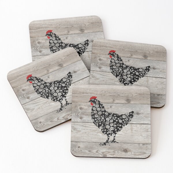 Item preview, Fancy Floral Chicken on Rustic Wood designed and sold by WildHoneyDesign.