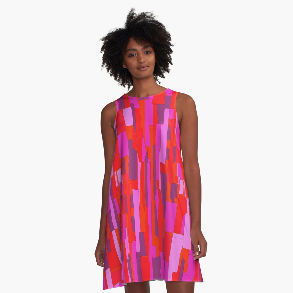 Retro 60s Crackle Glass Pattern, Party Disco A-Line Dress