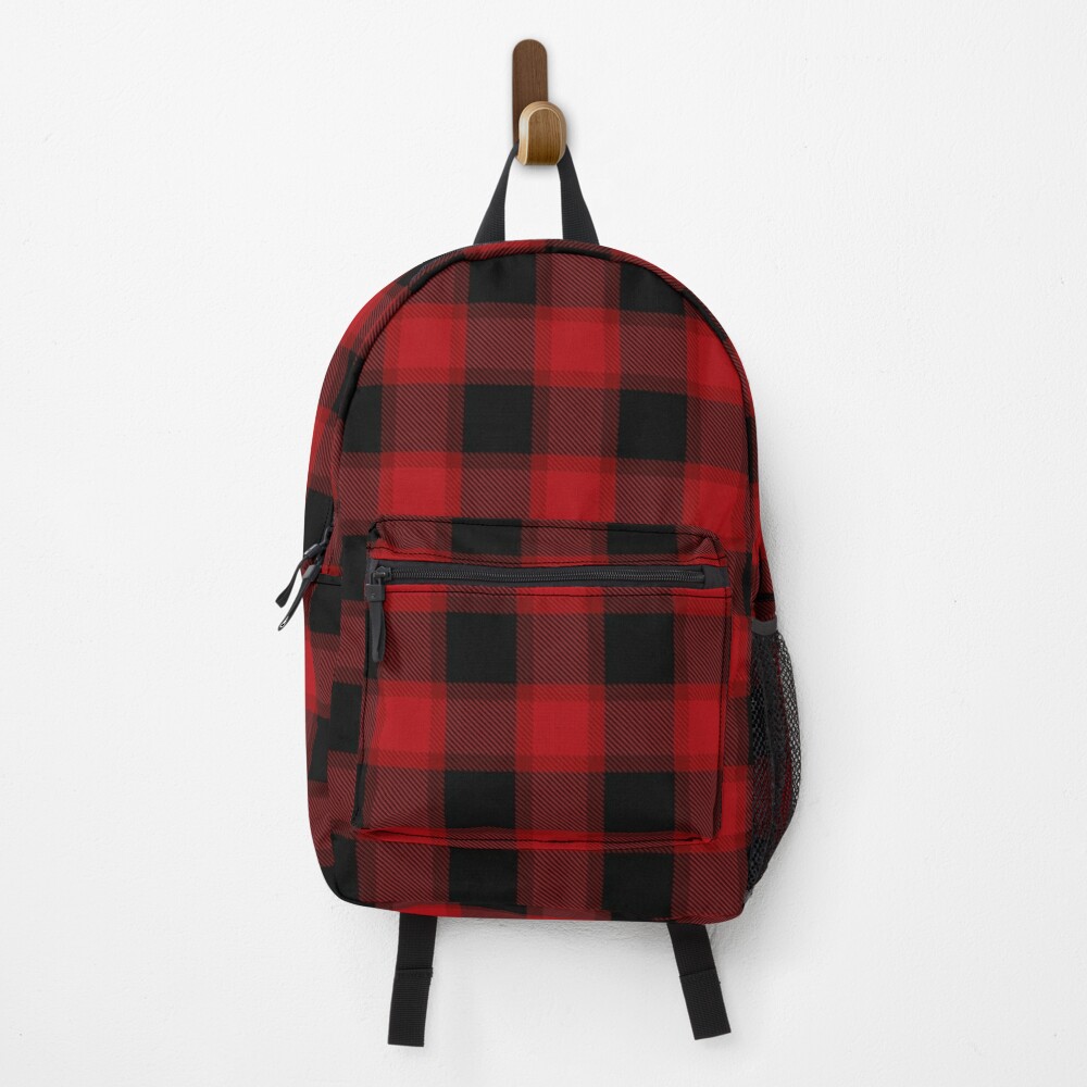 Designer Inspired Backpack Plaid - Brown / Red / Black