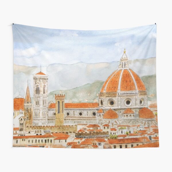 Italy Florence Cathedral Duomo watercolor painting with background Tapestry