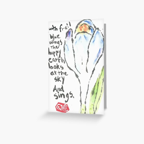 frail blue wings of a crocus -- etegami Greeting Card