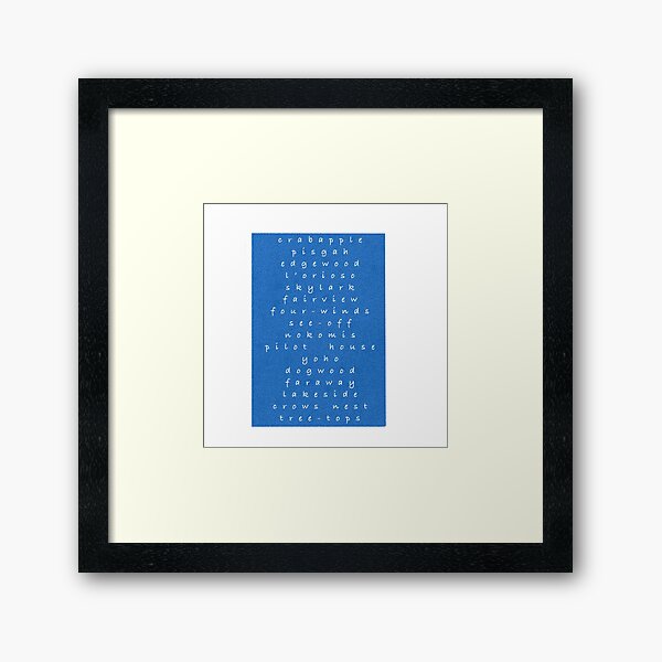 Keystone Camp Cabin Names Framed Art Print