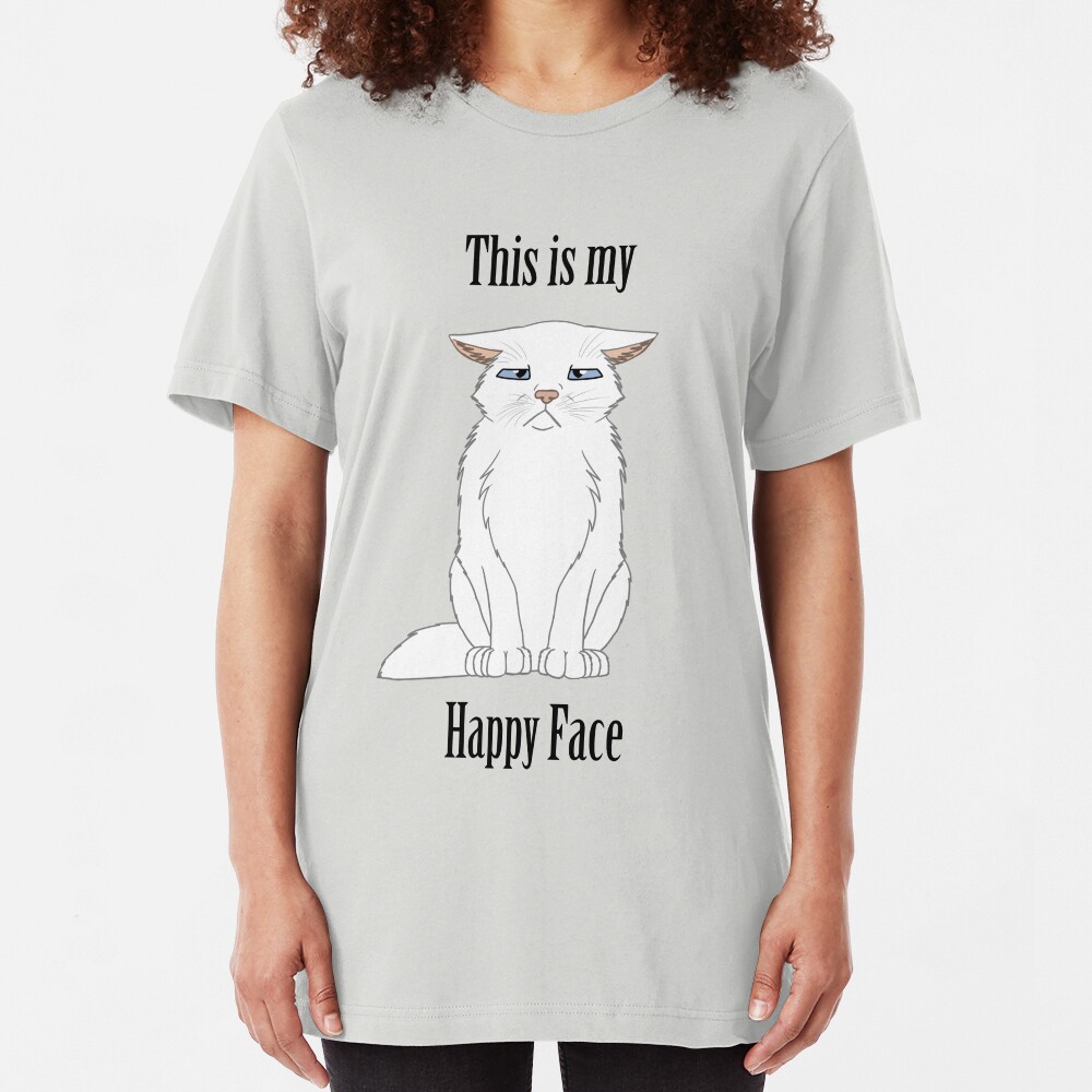 Happy Face - White Cat Slim Fit T-Shirt