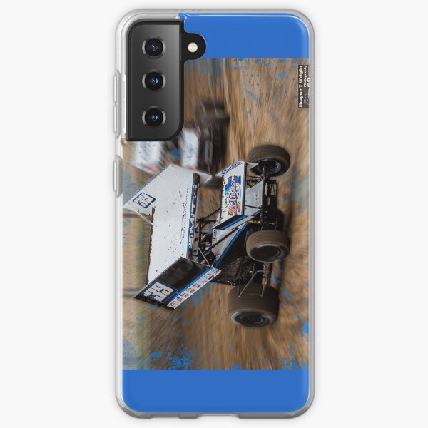 Bright blue sprint car powers out on 3 wheels Samsung Galaxy Soft Case