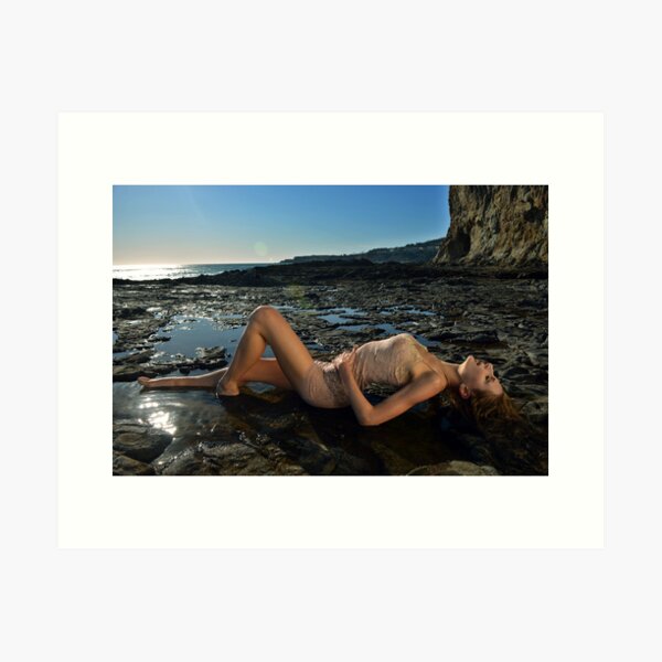 Laying on black lava field at sunset time Art Print