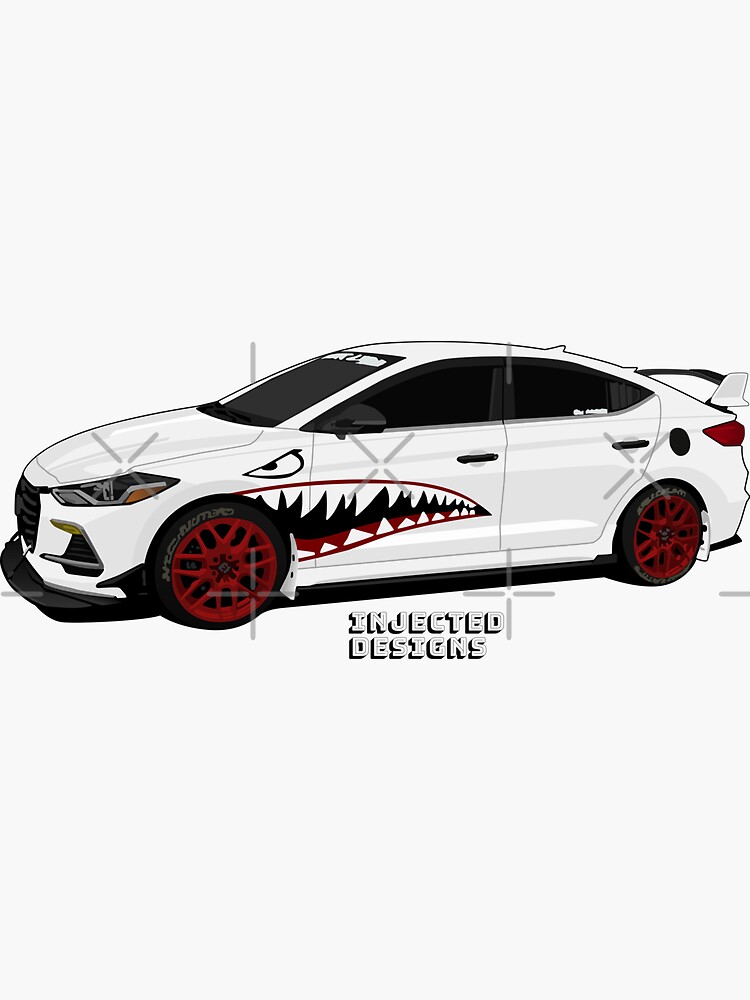 White Hyundai Elantra With Shark Mouth | Sticker
