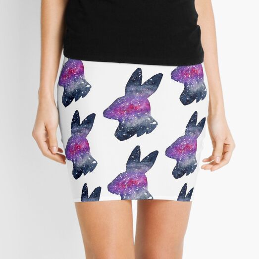 Galactic Watercolor Bunny Rabbit Silhouette Mini Skirt